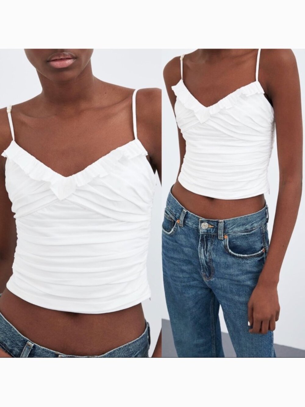 Zara = Cropped Ruffled Corset Top Size S in Light Blue - Picture 10 of 11